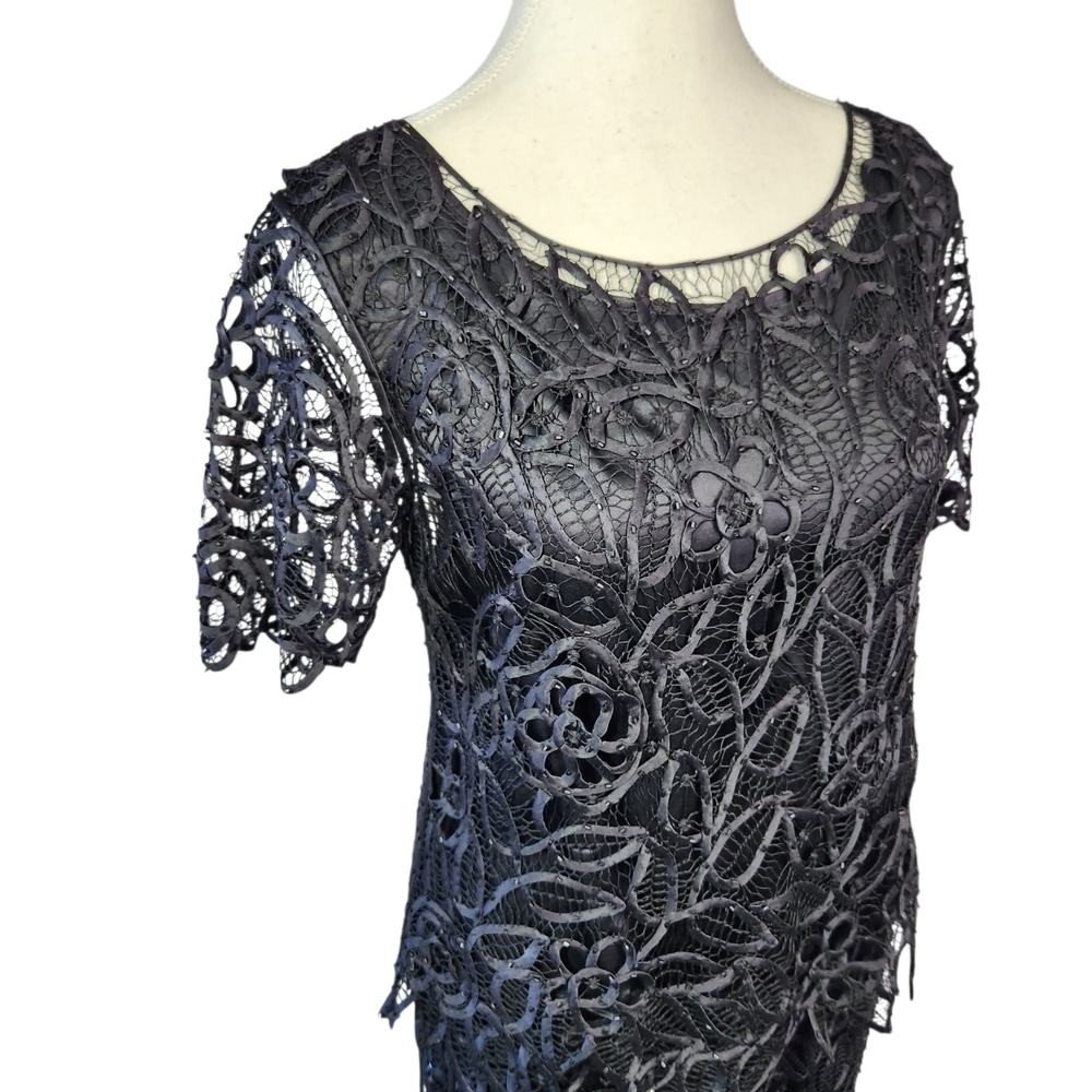 Vintage Silken Poetry 100% Silk Hand Crocheted Beaded Lace Maxi Skirt & Top Set - Picture 13 of 16